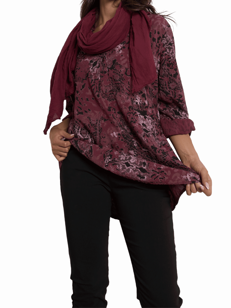 NEW - Blouse bourgogne avec imprimé de léopard