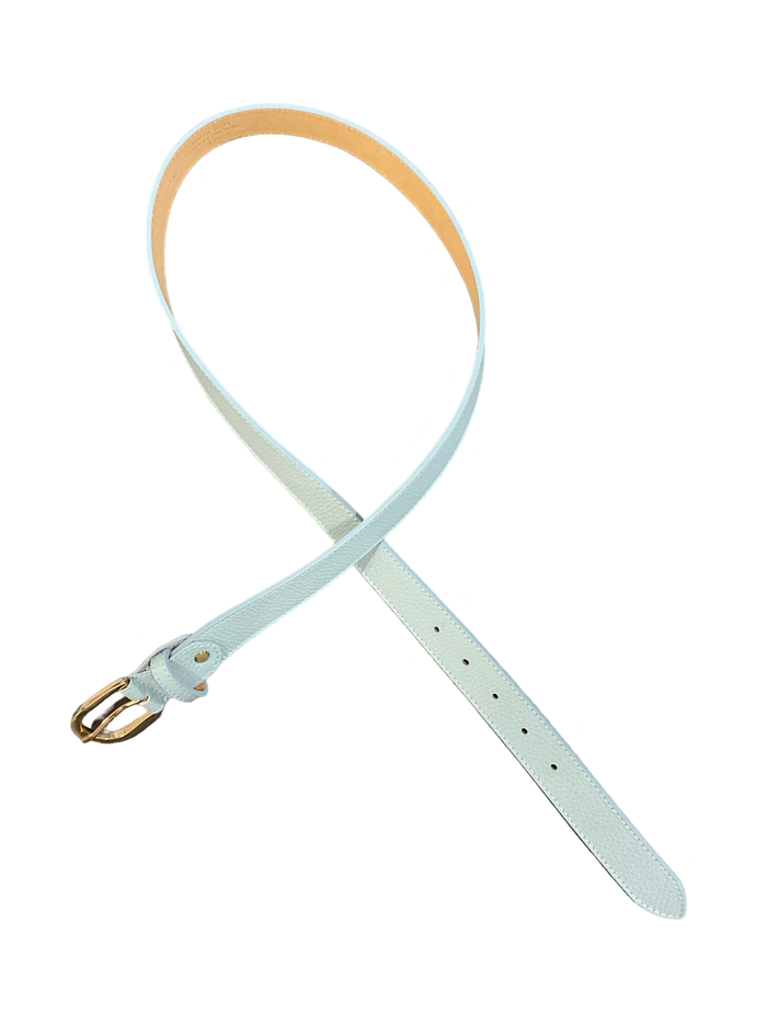 Ceinture en cuir bleu ciel avec boucle dorée