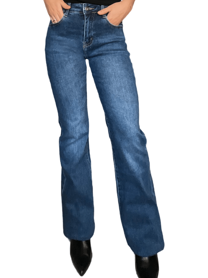 Jeans flare à taille haute bleu foncé