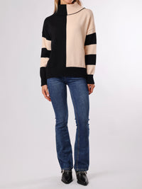 NEW - Chandail noir et beige à col roulé