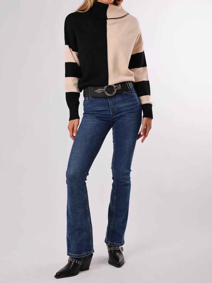NEW - Chandail noir et beige à col roulé