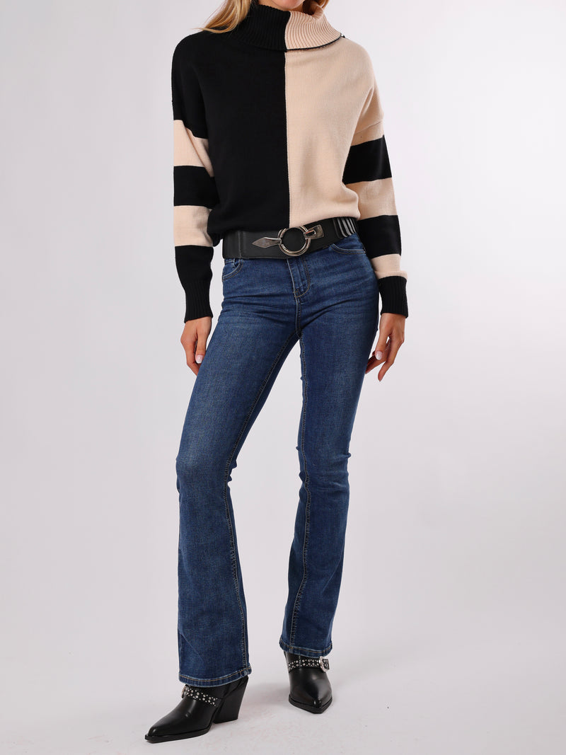 NEW - Chandail noir et beige à col roulé