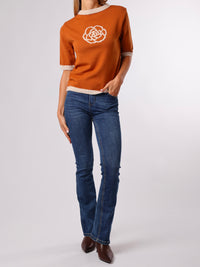 NEW - Chandail orange brique avec motif de fleur
