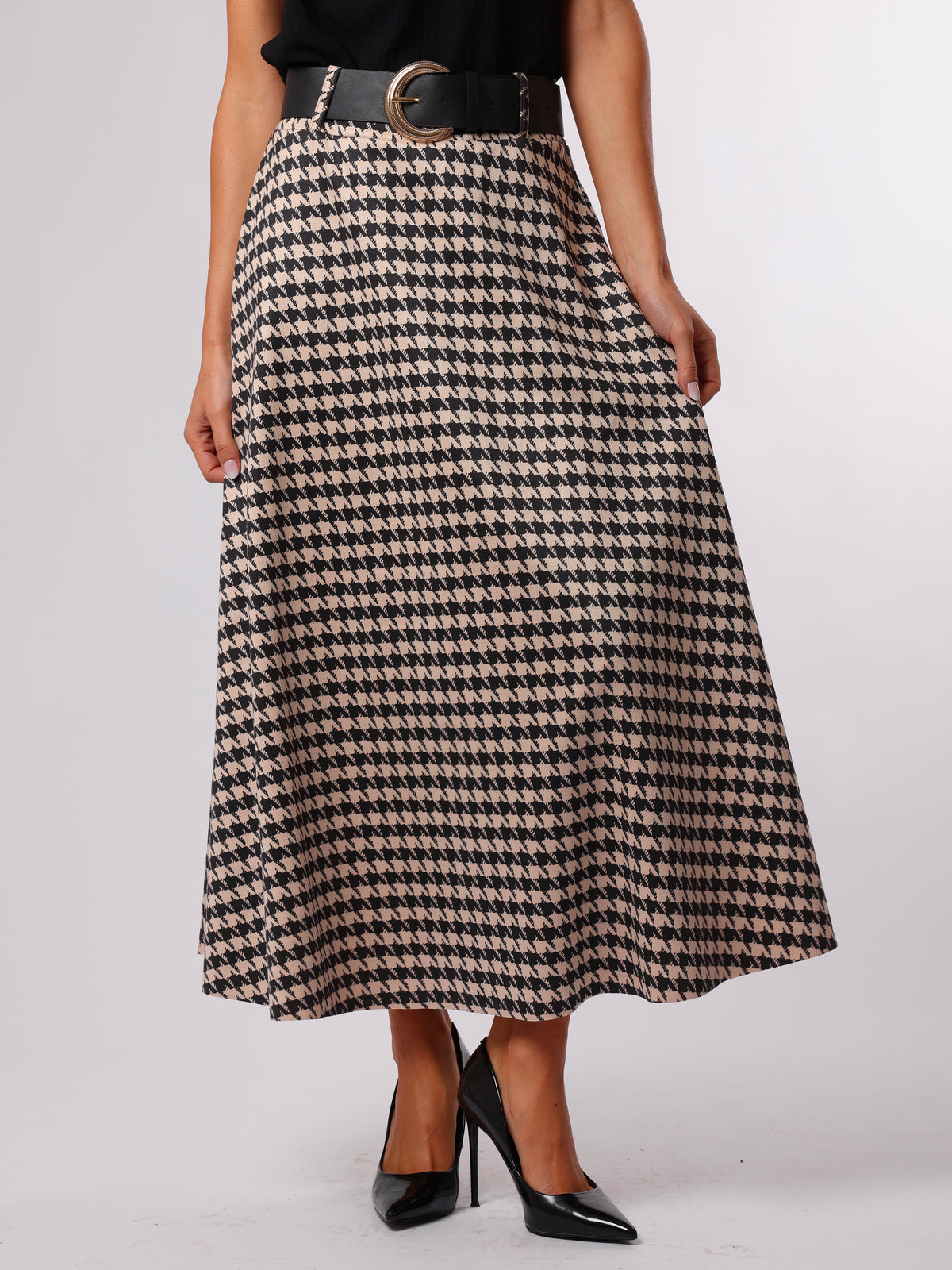 NEW - Jupe longue à motifs pied-de-poule