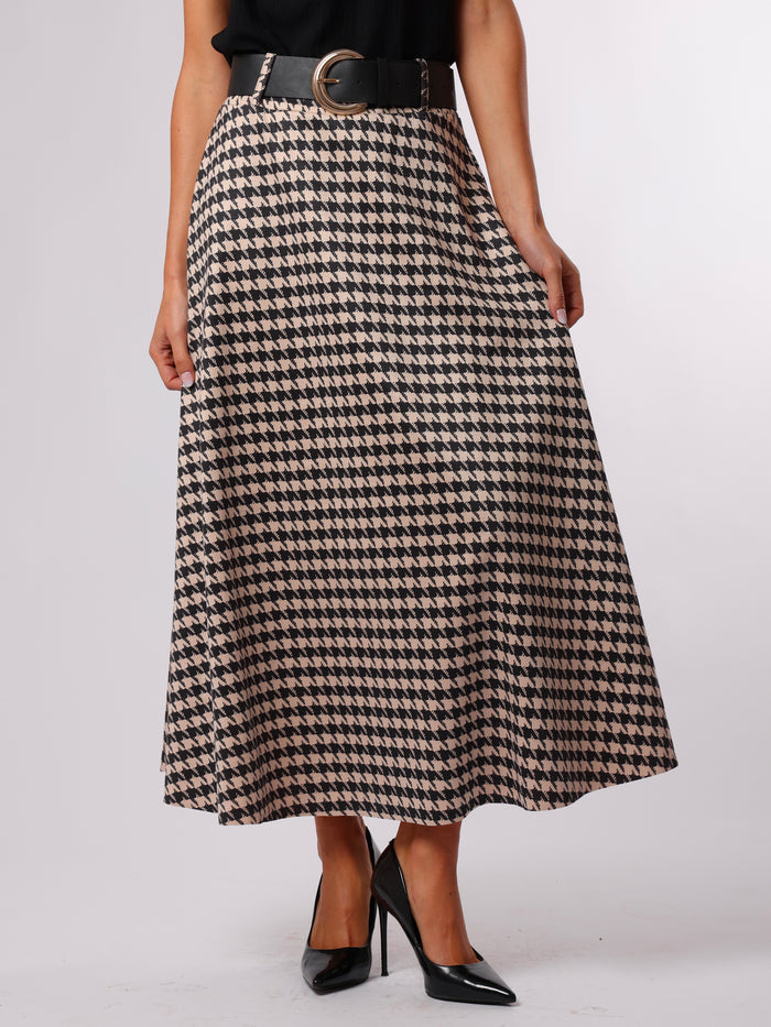 NEW - Jupe longue à motifs pied-de-poule