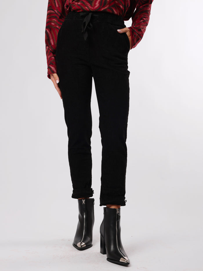 NEW - Pantalon noir uni en velours côtelé