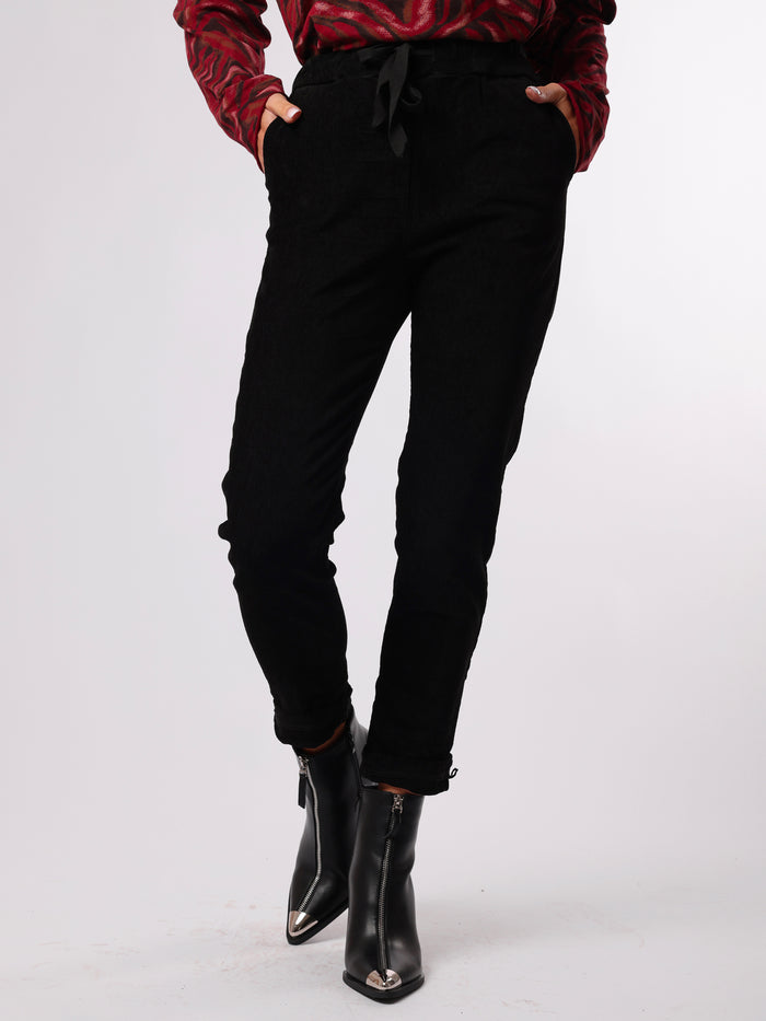 NEW - Pantalon noir uni en velours côtelé