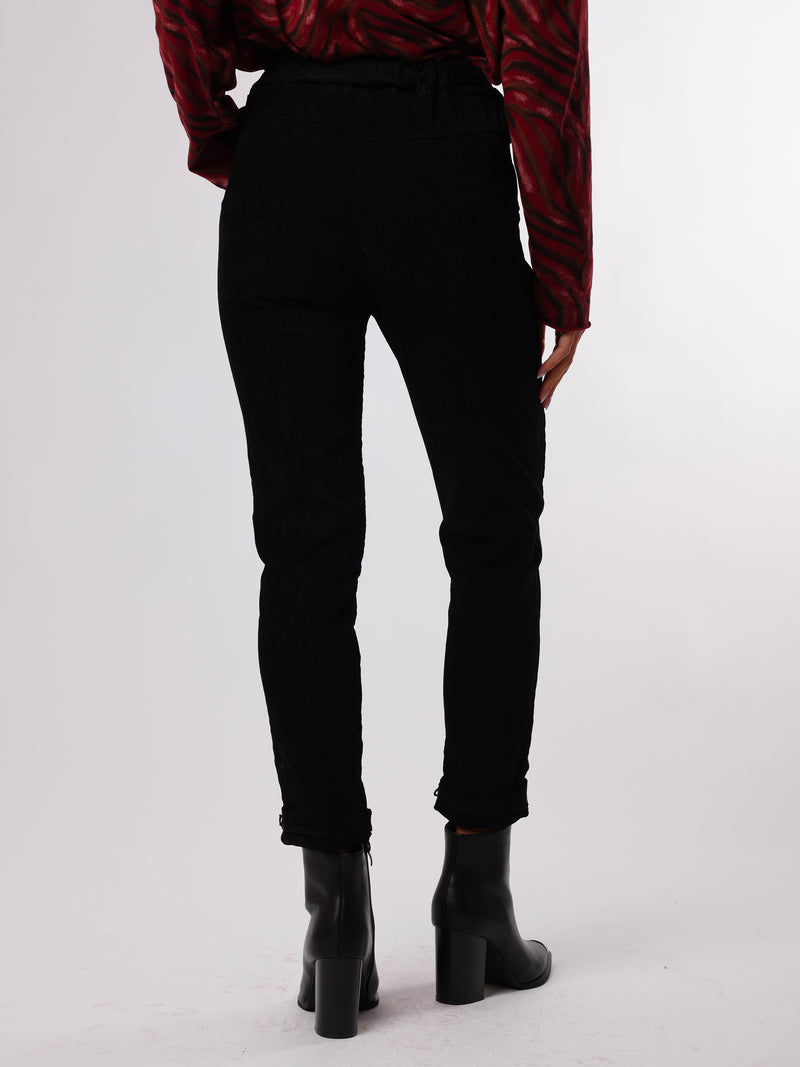 NEW - Pantalon noir uni en velours côtelé