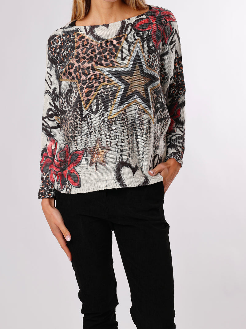 NEW - Chandail en mailles avec imprimé animal et étoiles