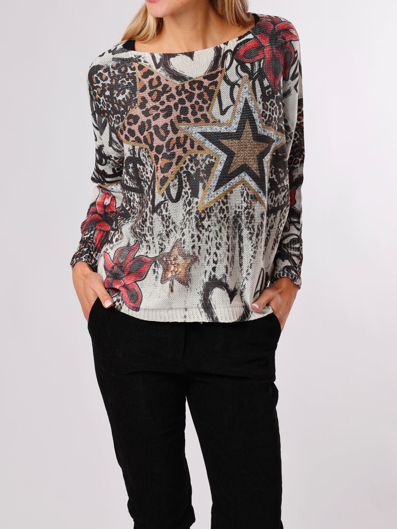 NEW - Chandail en mailles avec imprimé animal et étoiles