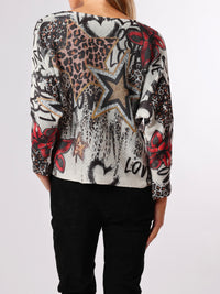 NEW - Chandail en mailles avec imprimé animal et étoiles