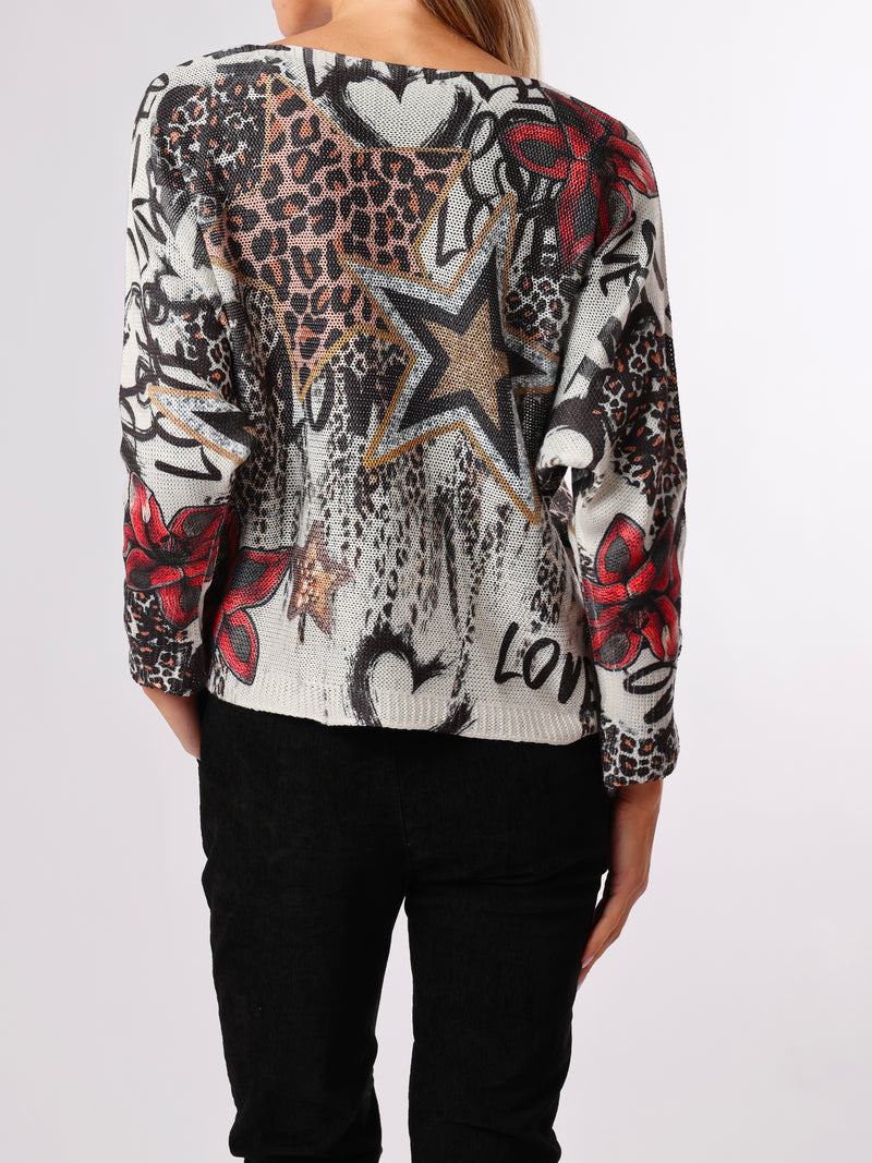 NEW - Chandail en mailles avec imprimé animal et étoiles