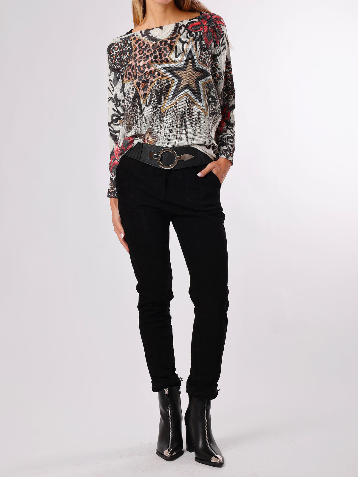 NEW - Chandail en mailles avec imprimé animal et étoiles