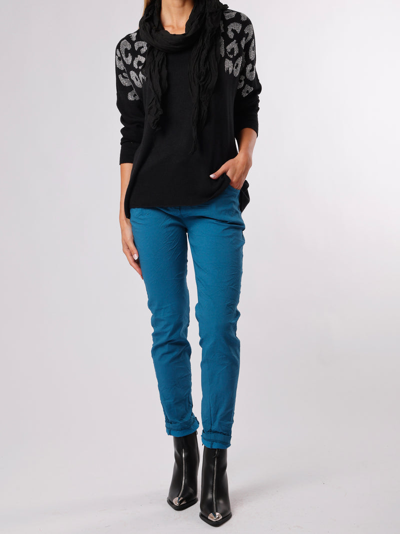 NEW - Chandail noir à motifs de léopard argentés