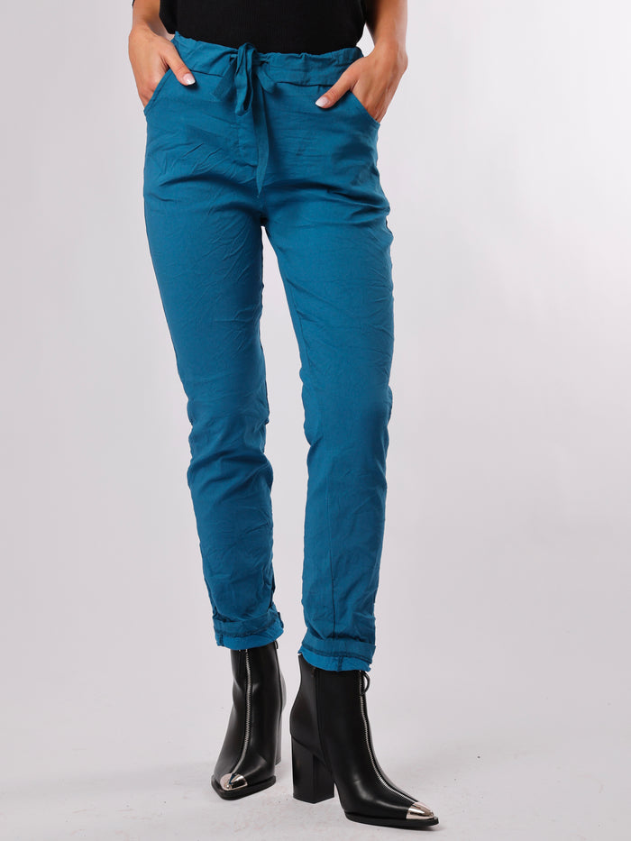 NEW - Pantalon Bleu sarcelle à taille élastique avec cordon