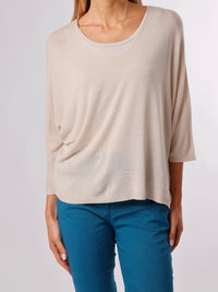 NEW - Chandail beige uni à manche 3/4