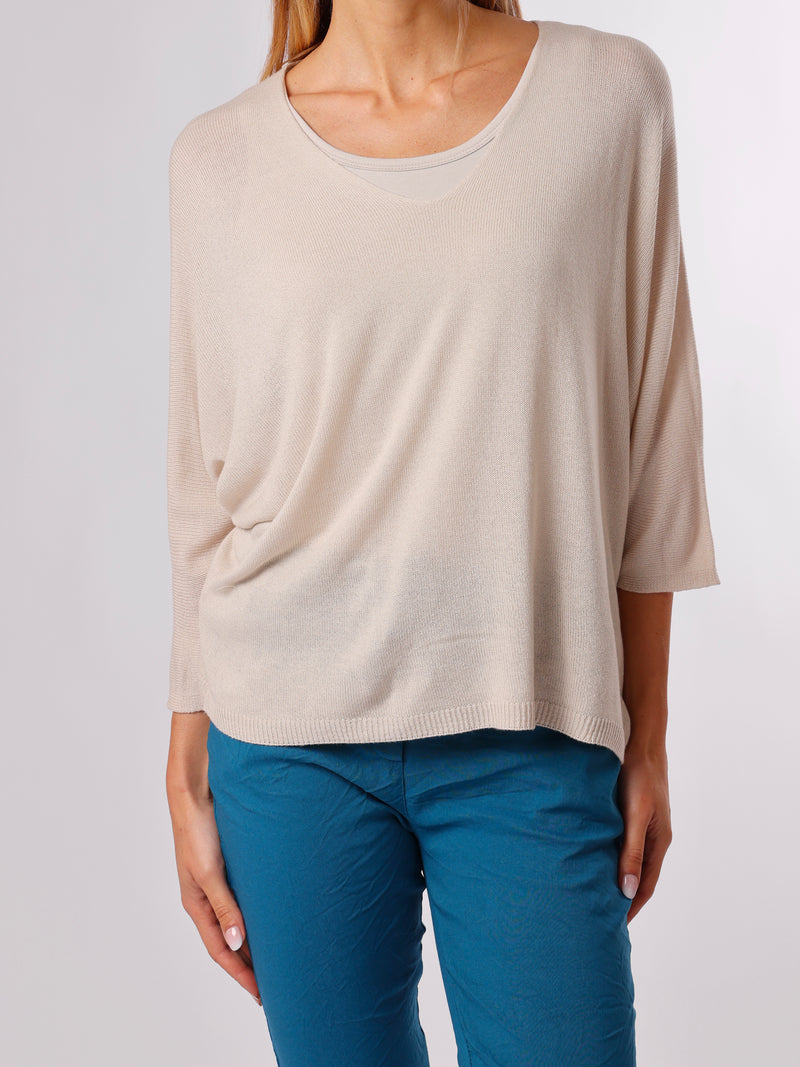 NEW - Chandail beige uni à manche 3/4