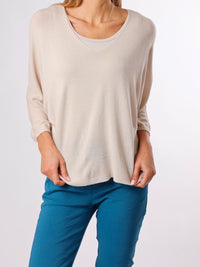 NEW - Chandail beige uni à manche 3/4