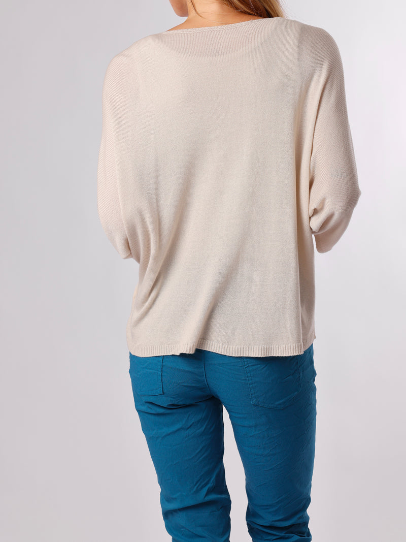 NEW - Chandail beige uni à manche 3/4