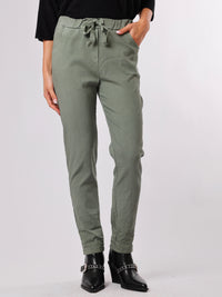 NEW - Pantalon kaki uni à taille élastique avec cordon
