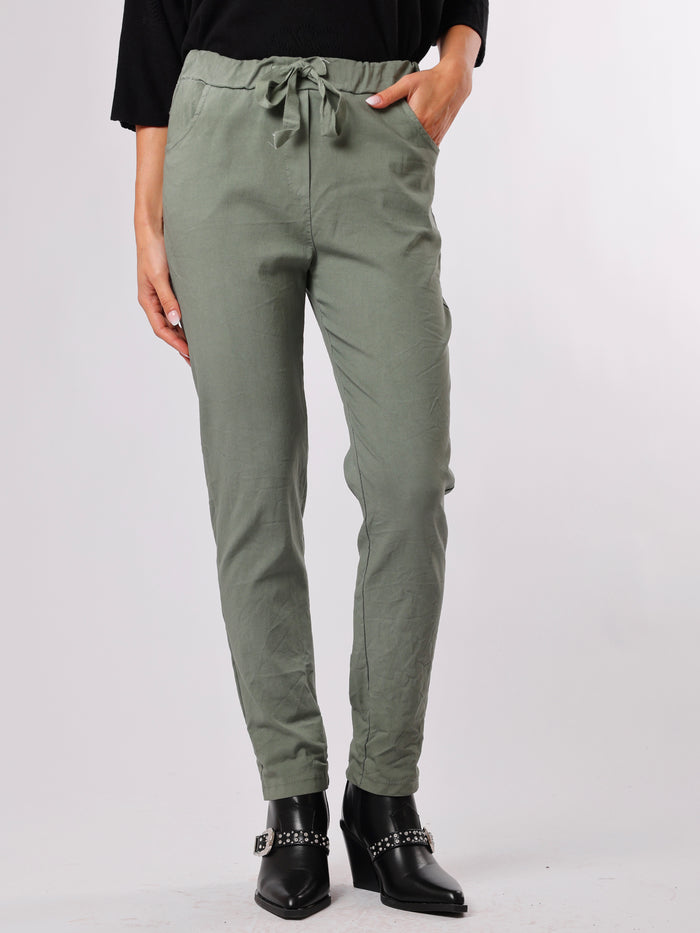 NEW - Pantalon kaki uni à taille élastique avec cordon