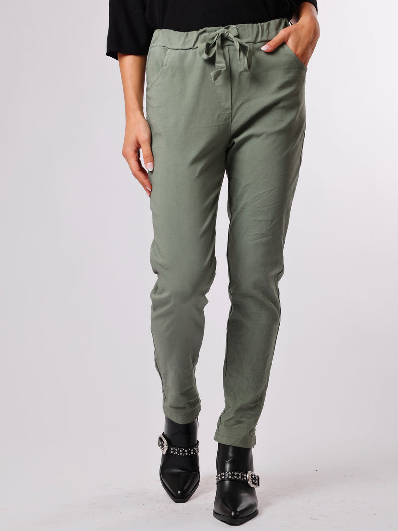 NEW - Pantalon kaki uni à taille élastique avec cordon
