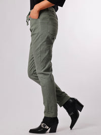 NEW - Pantalon kaki uni à taille élastique avec cordon