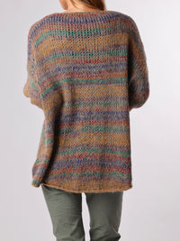NEW - Chandail gris en tricot rayé multicolore