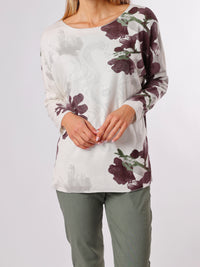 NEW - Chandail blanc avec imprimé floral prune