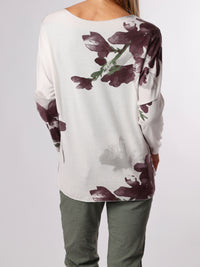 NEW - Chandail blanc avec imprimé floral prune