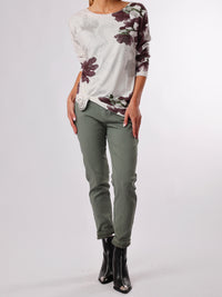 NEW - Chandail blanc avec imprimé floral prune