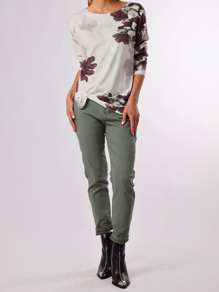 NEW - Chandail blanc avec imprimé floral prune