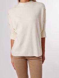 NEW - Chandail blanc crème col montant avec boutons sur les côtés