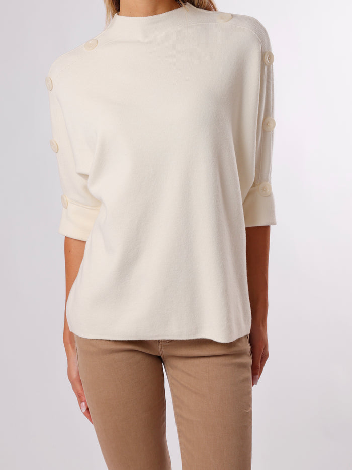 NEW - Chandail blanc crème col montant avec boutons sur les côtés