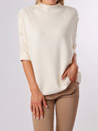 NEW - Chandail blanc crème col montant avec boutons sur les côtés