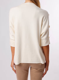 NEW - Chandail blanc crème col montant avec boutons sur les côtés