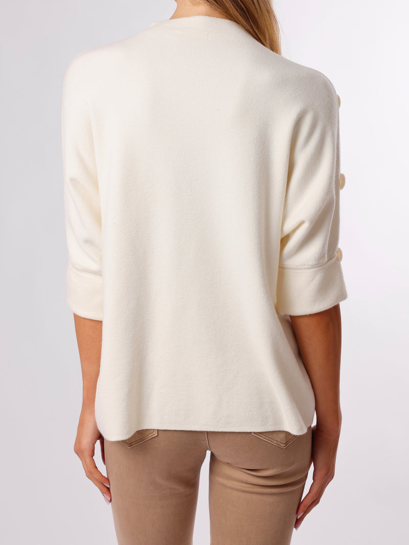 NEW - Chandail blanc crème col montant avec boutons sur les côtés
