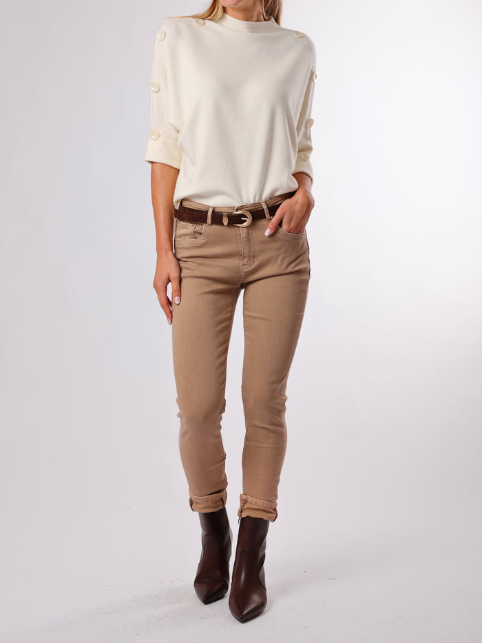 NEW - Chandail blanc crème col montant avec boutons sur les côtés