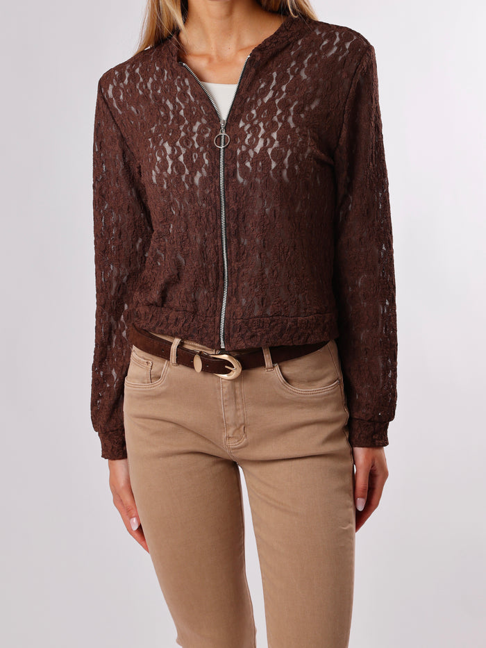 NEW - Bomber brun en dentelle