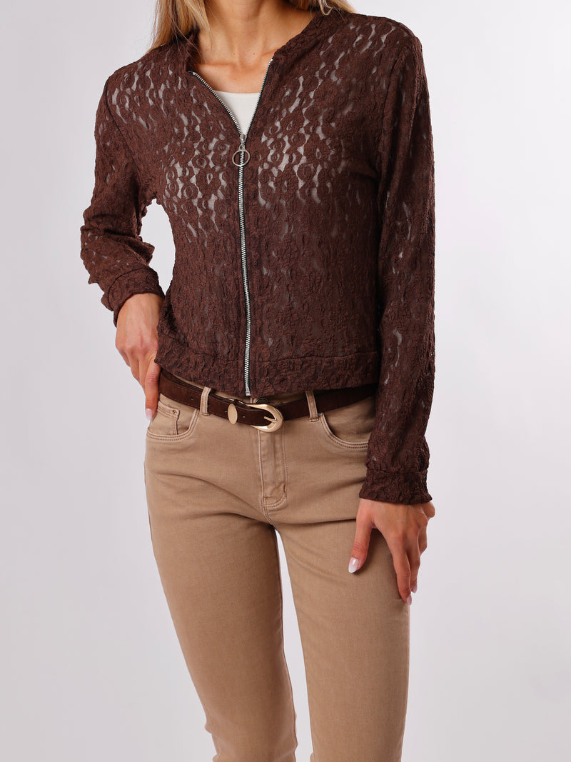 NEW - Bomber brun en dentelle