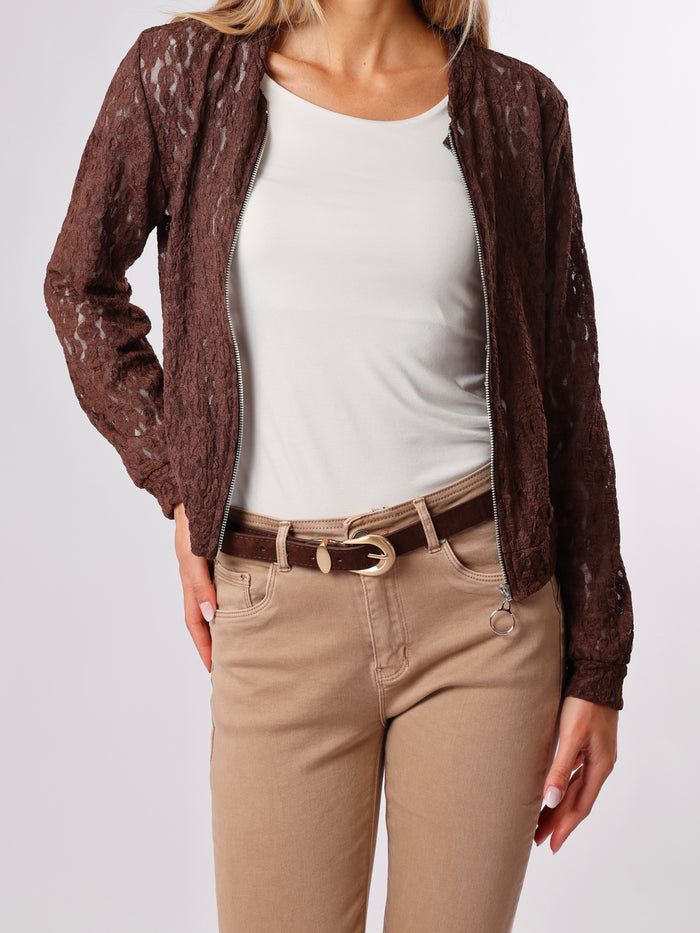 NEW - Bomber brun en dentelle
