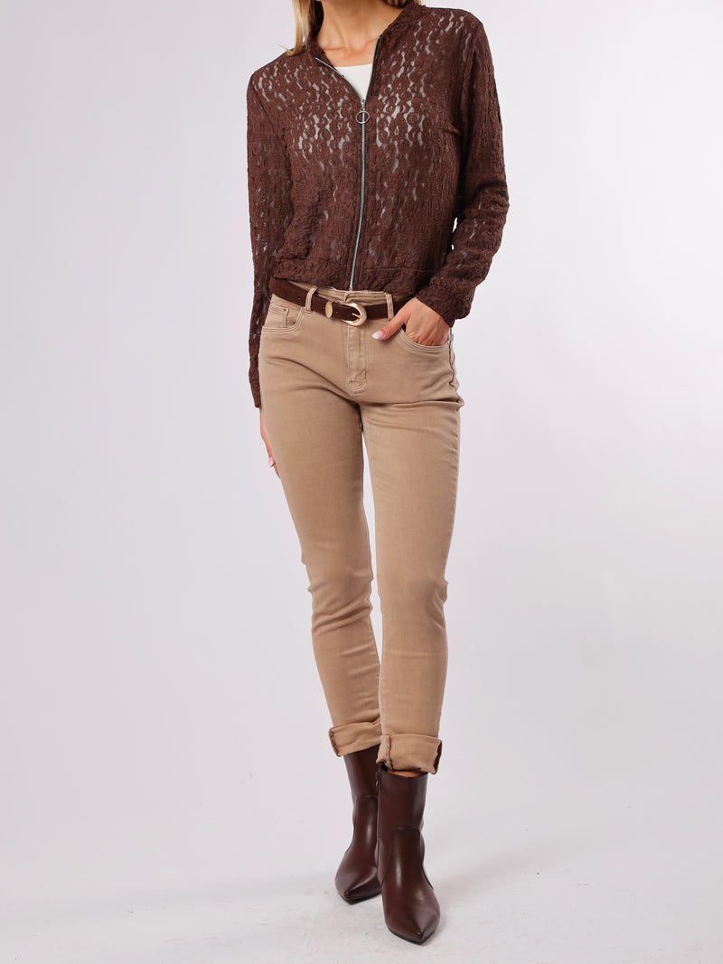 NEW - Bomber brun en dentelle