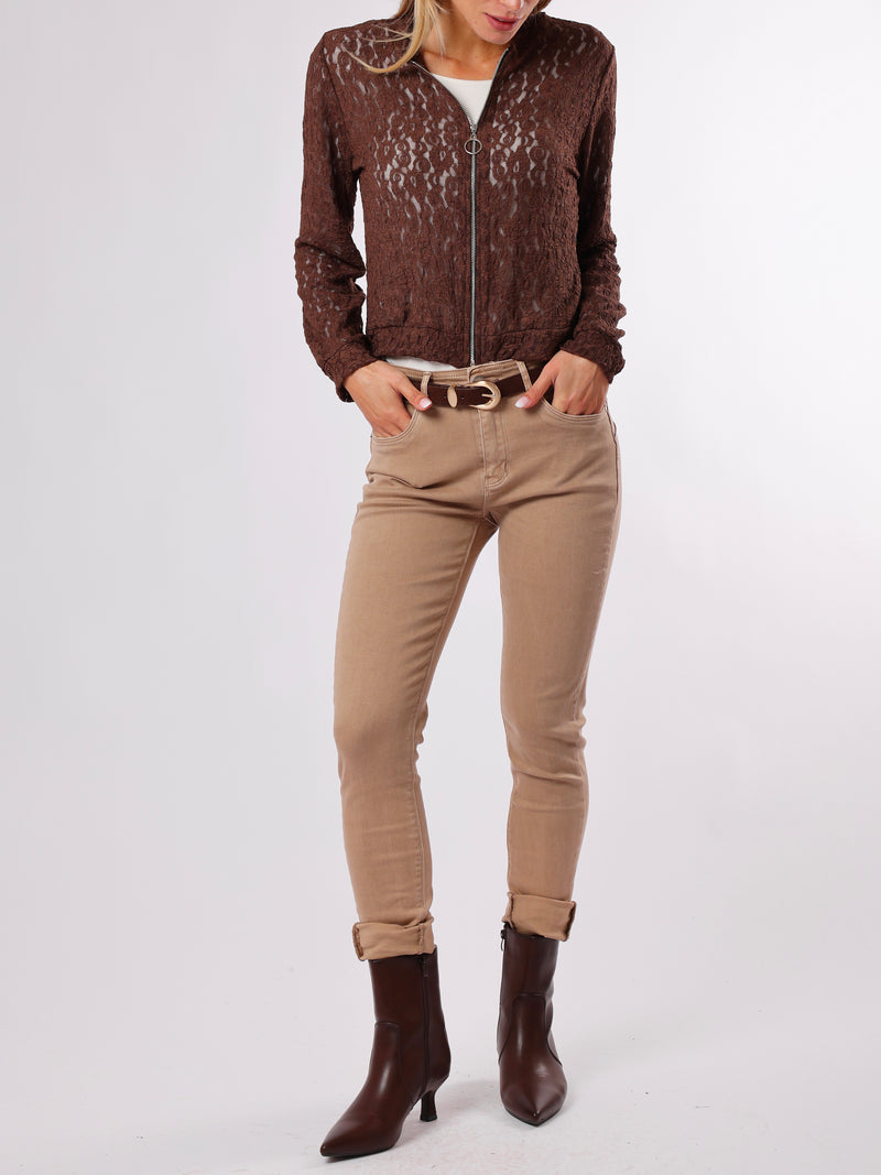 NEW - Bomber brun en dentelle