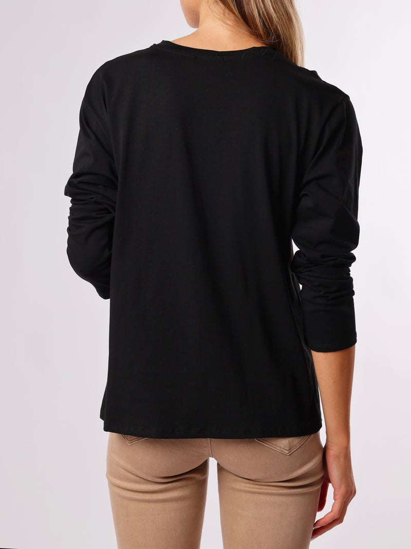 NEW - Chandail noir avec fleur texturée blanche