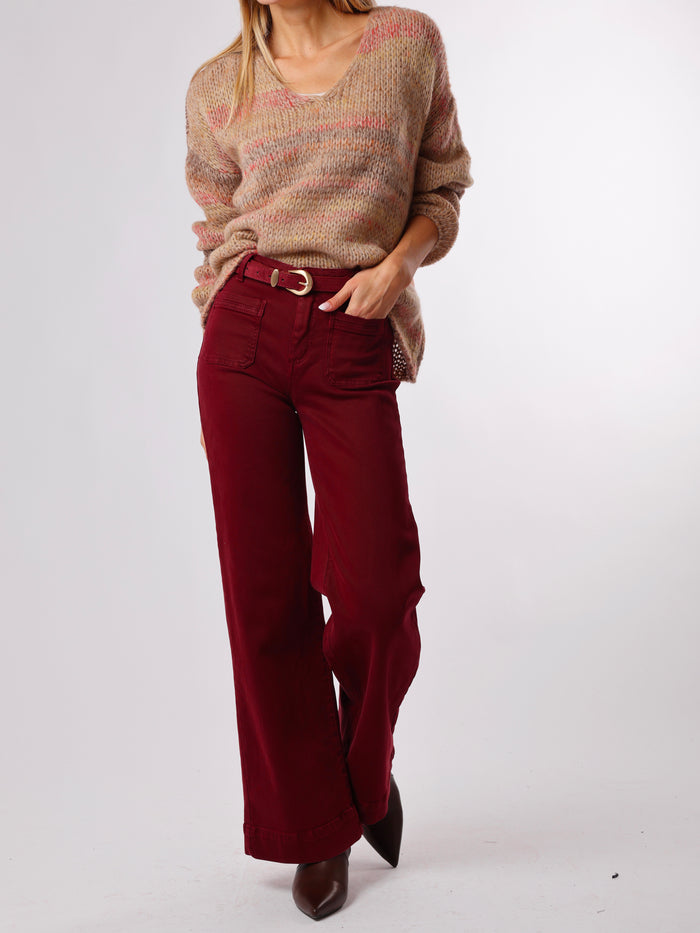 NEW - Chandail moka en tricot rayé multicolore