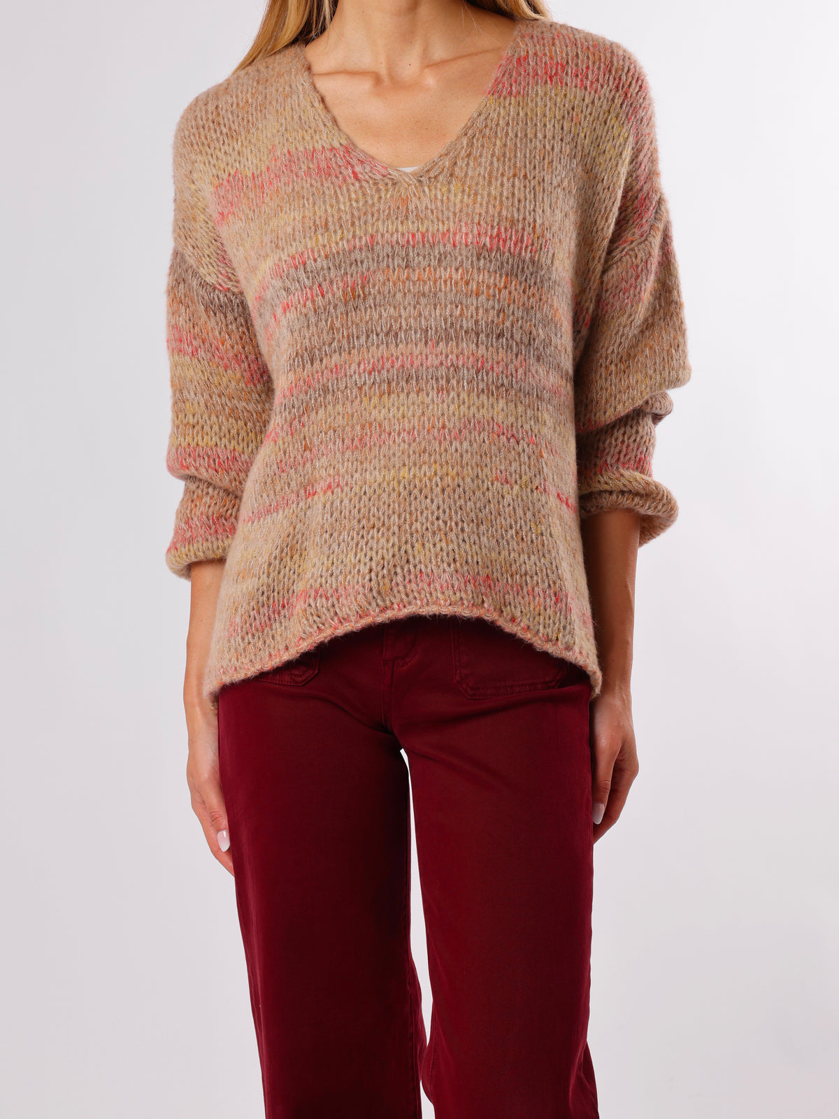 NEW - Chandail moka en tricot rayé multicolore