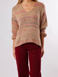 NEW - Chandail moka en tricot rayé multicolore