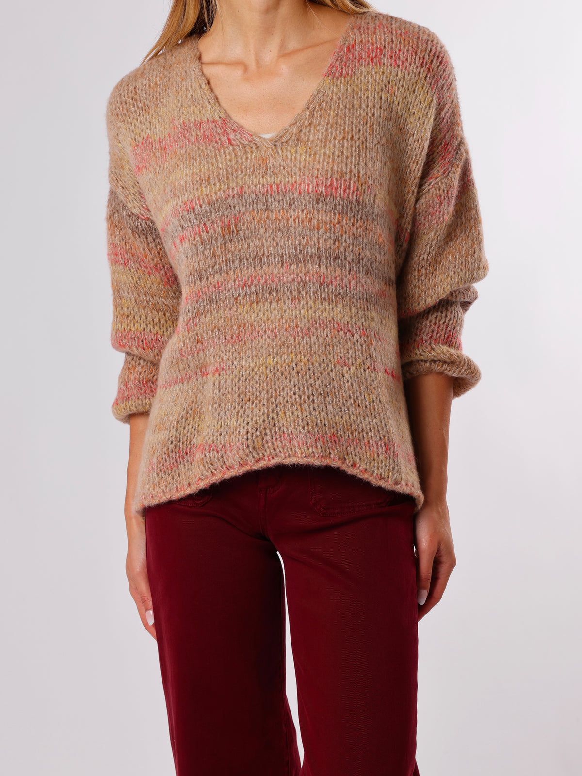 NEW - Chandail moka en tricot rayé multicolore