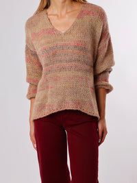 NEW - Chandail moka en tricot rayé multicolore