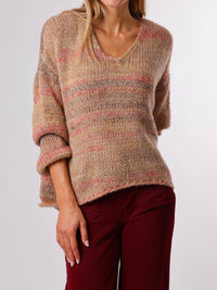 NEW - Chandail moka en tricot rayé multicolore